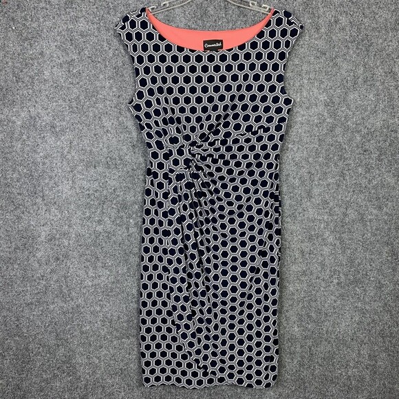 Connected Sleeveless Draped Faux Wrap Dress Women 8 Geometric Pattern B&W - Picture 12 of 12